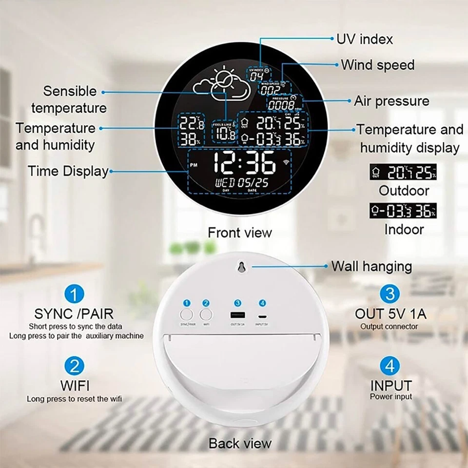 For Tuya Wifi Smart Weather Station With Clock Temperature Humidity Meter Clock - Image 4 of 4