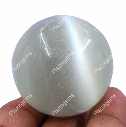 LAB CREATED CERTIFIED 464 CARAT/37X37 MM WHITE CAT'S EYE BALL LOOSE GEMSTONE EKK - Picture 4 of 10