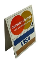 Vintage 1970's VISA MASTER CHARGE CREDIT CARD Plastic Tent Sign Advertising