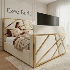 Gold Star Upholstered TV Bed Frame in Plush Velvet Fabric Double & King Size UK