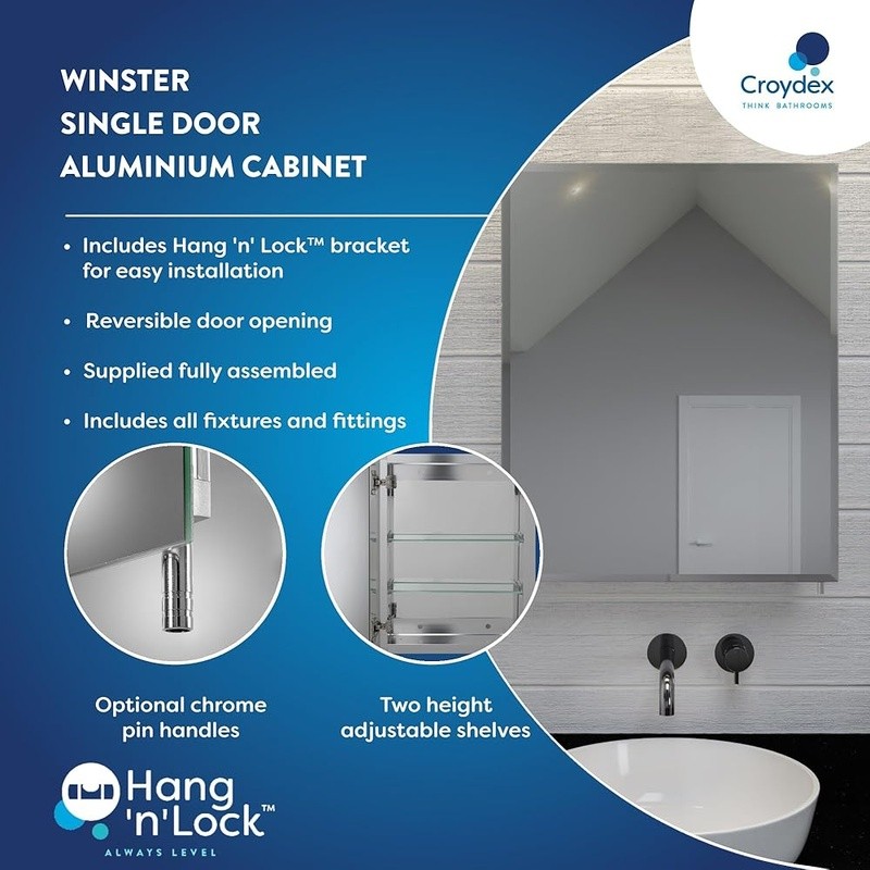 Hang N Lock Bathroom Medicine Cabinet Adjustable Shelves Mirror Bevelled Edge US