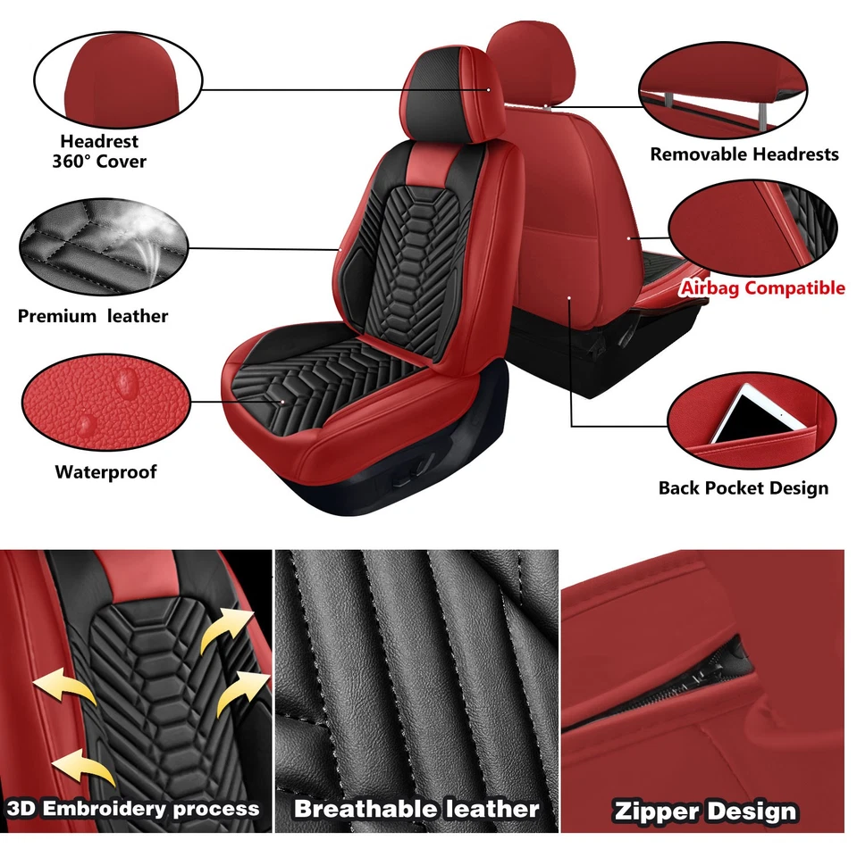 For Chevrolet Silverado GMC 1500 2500HD 3500HD Leather Car Seat Cover Full Set Foto 3 de 4