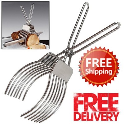 Stainless Steel Roast & Bread Slicing Tongs   For Meat, Onion, Tomato