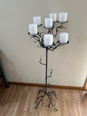 Vintage wrought iron twig candelabra, 45.5 high, seven candles