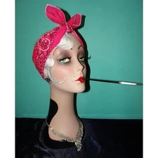 Vintage Pink & Black Wamcraft Cotton Paisley Bandana square shaped made in USA