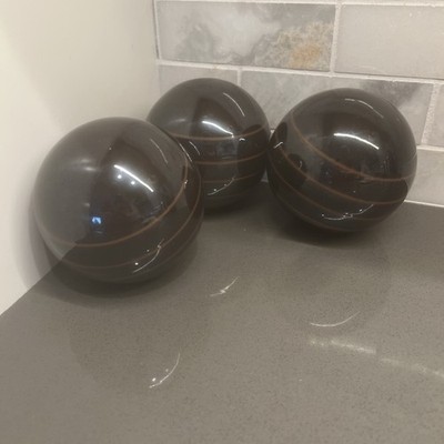 3 Vintage Glazed Ceramic Japanese Stoneware Brown Zen Garden Tranquility Ball