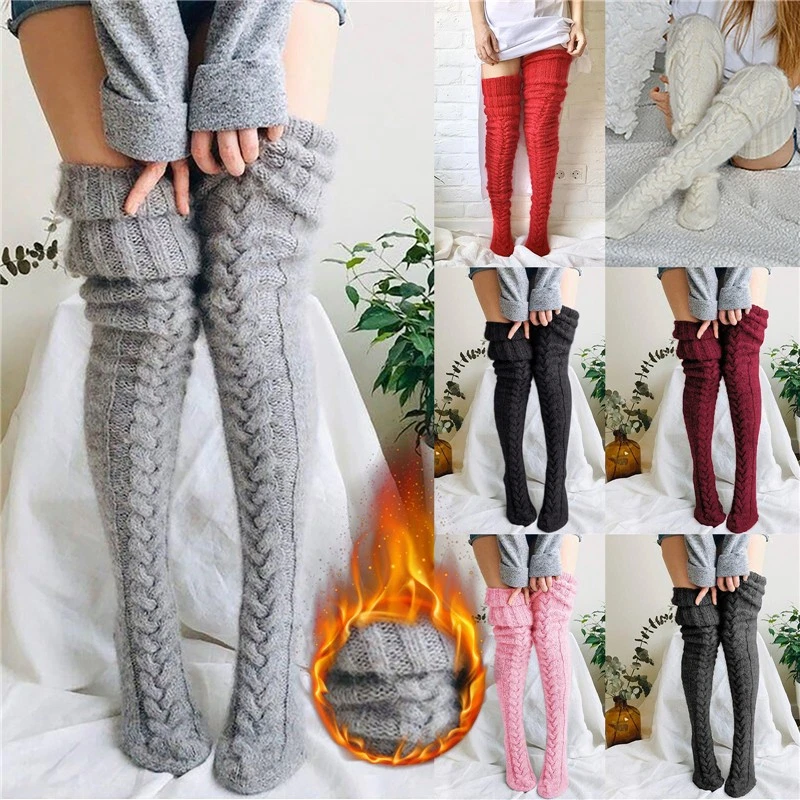 Damen Kniestrümpfe Winter Overknee Strick Strümpfe Socke Warm Dick Stiefelsocken - Bild 2 von 4