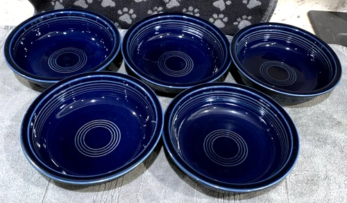 Vintage HLC Fiesta USA Dark Cobalt Blue Coupe Soup Bowls 6-7/8" Set of 5 Mint!