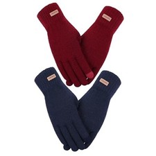 Winter Gloves Women, Touchscreen Warm Lining Glove, Elastic Knitted Navy wine