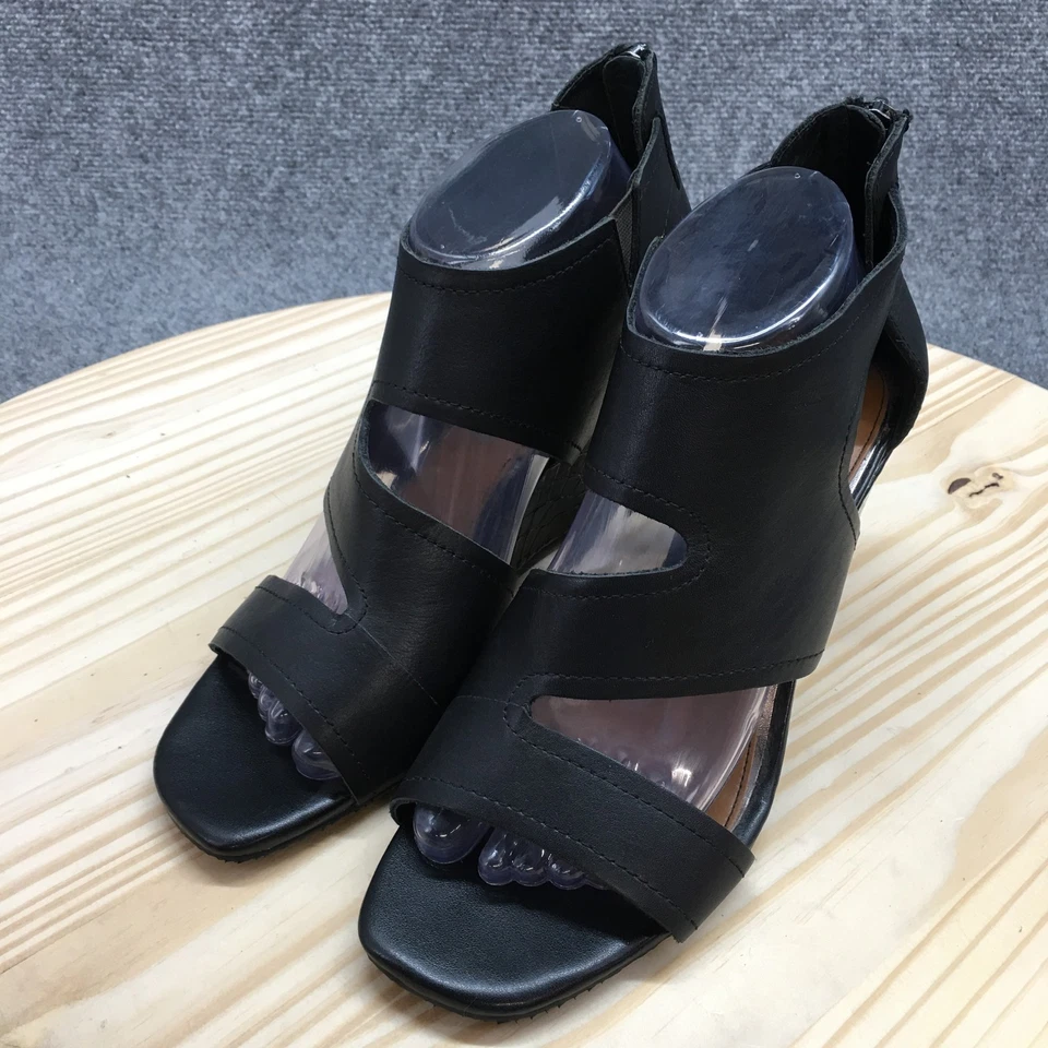 Sandalias de cuña Donald Pliner para mujer 8,5 M cuero negro recorte tacones abiertos Panya Foto 3 de 4
