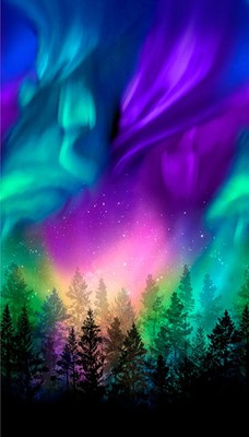 Aurora Borealis Forest ~ Northern Lights  Fabric Quilt Panel ~24''