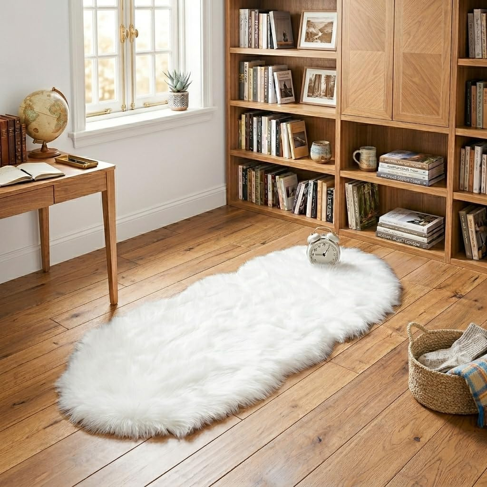 White Faux Sheepskin Fuzzy Fur Rugs for Bedroom Small Machine Washable ...