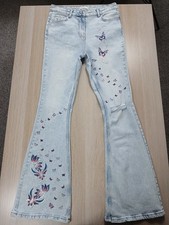 Hand Painted Butterly Flare Denim Jeans 1/1 Celestial Fairycore Y2k Festival 12