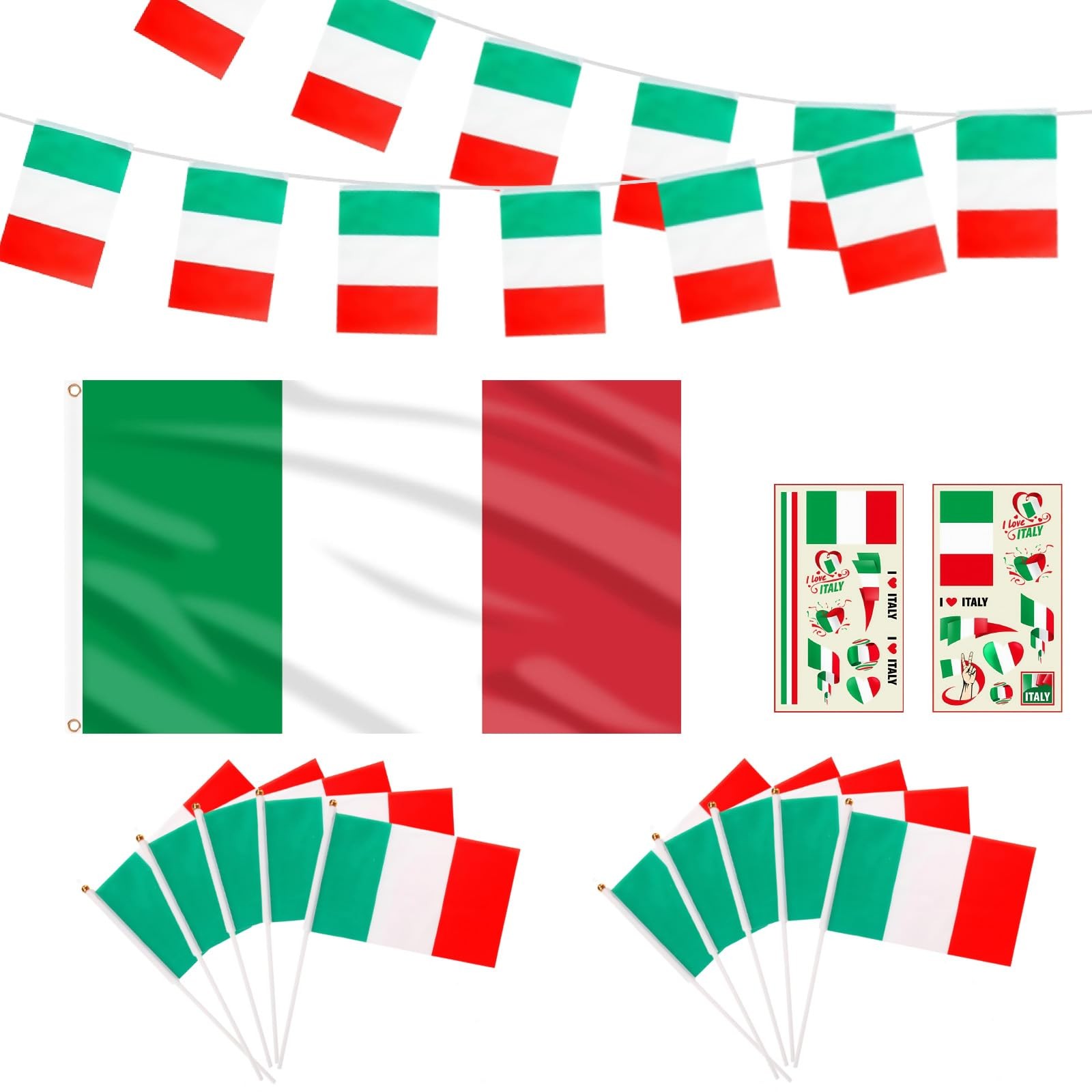 Drapeau italien tricolore résistant lot de fanions et drapeaux de main vert blanc rouge