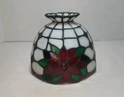 Vintage Tiffany Style Poinsettia Stain Glass Lamp Shade Red Green & White