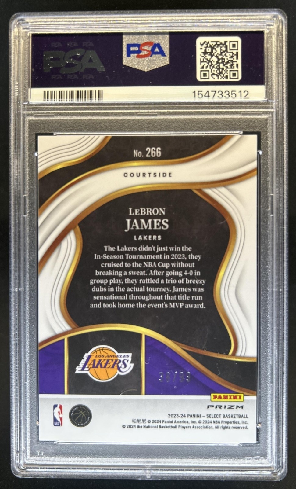 2023-24 Panini Select LeBron James Pink Cracked Ice Prizm Courtside #/99 PSA 10 view 2