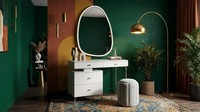 Schminktisch Spiegel Pouf Schlafzimmer Stil Modern Weiß Rechteckig Bequem