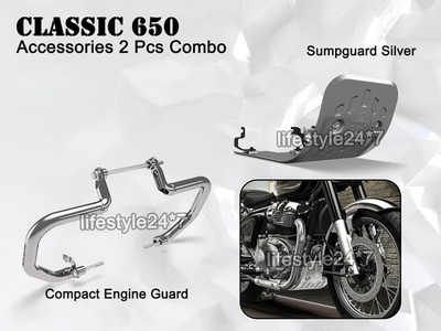 GENUINE ROYAL ENFIELD CLASSIC 650 ''Compact Engine Guard With Sumpguard Silver''