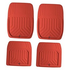 Faux Leather Deep Dish Car Floor Mats   Trim-to-Fit, Universal Fit Full RED