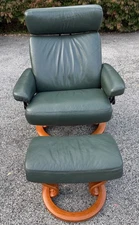 Stressless Pegasus Recliner Chair With Ottoman Green Leather Ekornes Norway Mint
