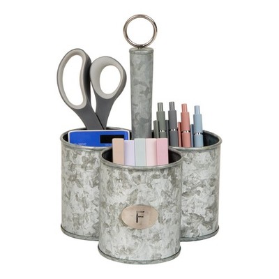 3-Compartment Metal Organizer with Handle, Multi-Use Storage Caddy, Galvanize...