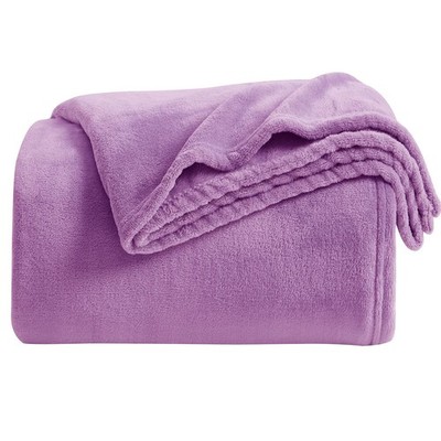 Fleece Blanket Throw Size Lilac Lightweight Super Soft Cozy Luxury Bed Blanke...