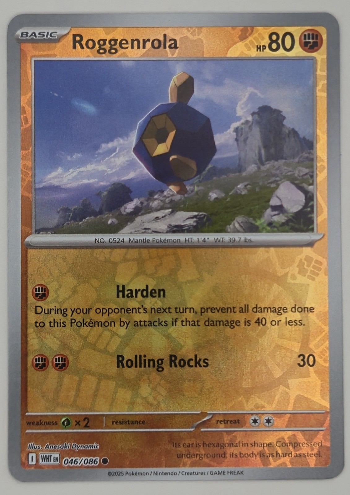 Roggenrola 046/086 Reverse Holo Uncommon White Flare Pokemon TCG NM