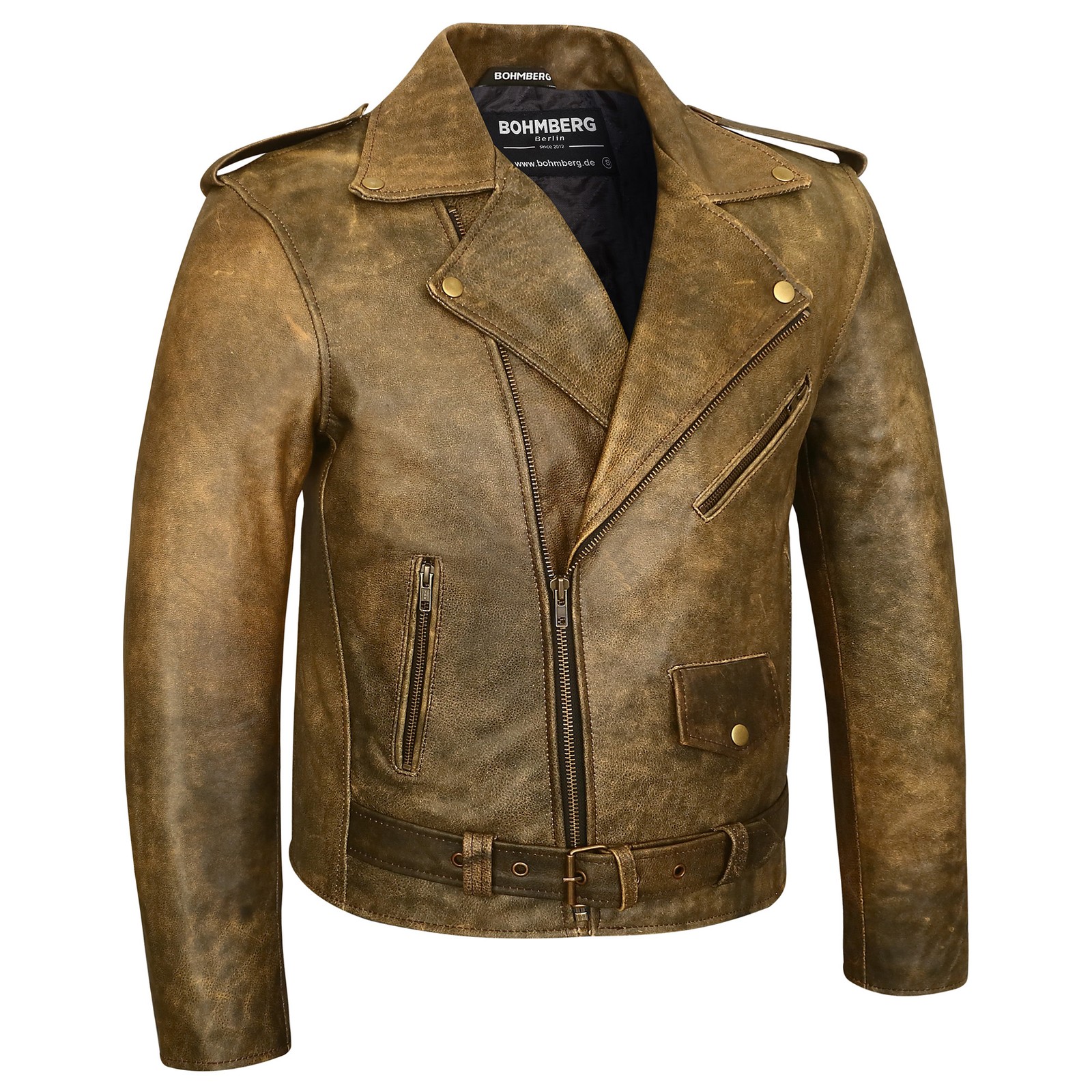 Giacca biker vintage Bohmberg in pelle pull-up foto 4