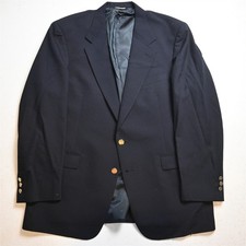 Vtg Hart Marx USA Made 44R Navy Blue 100 Wool Gold Button Blazer Sport Coat