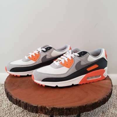 Nike Air Max 90 Mens Sneakers SIZE 10.5 Athletic White Orange Black Gray Low Top