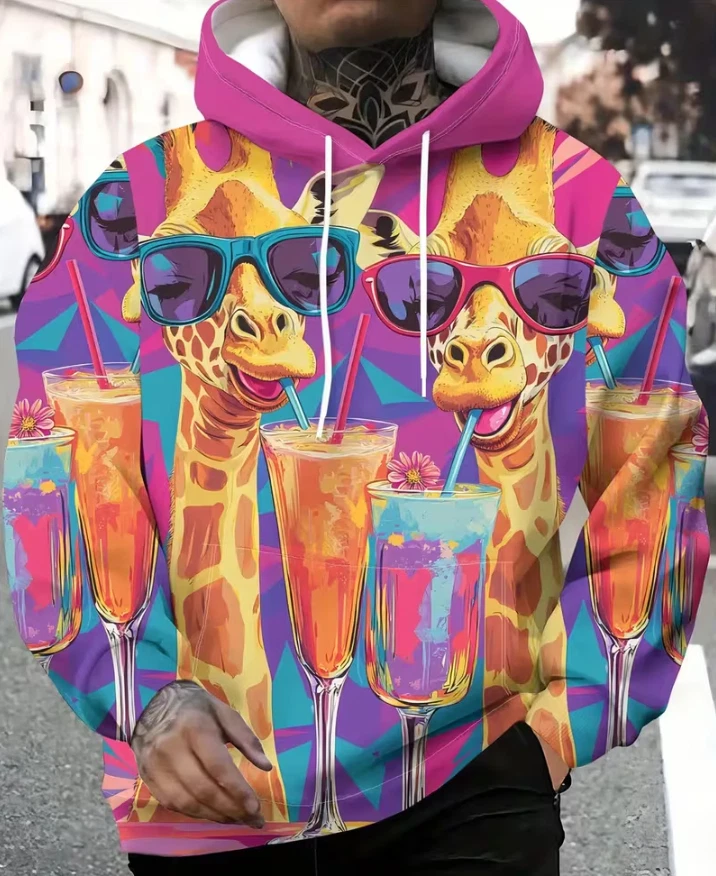 Giraffe & Neon 80s Retro Graphic Unisex Hoodie S-5XL