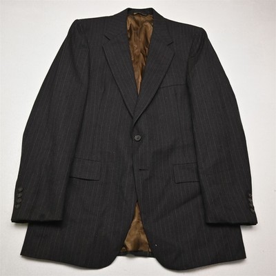 Vtg USA Christian Dior 40L Brown Flannel Wool Stripe Blazer Jacket Sport Coat