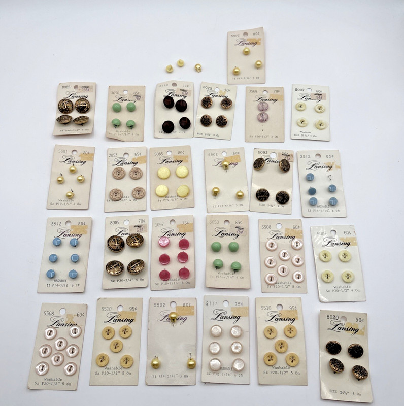 Vintage Lot Of 25 Cards Lansing Buttons Cards Variety Of Colors & Styles