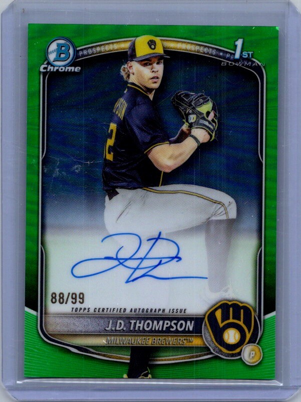 2025 Bowman Draft #CPA-JT JD Thompson Chrome Autographs Green Refractor #/99