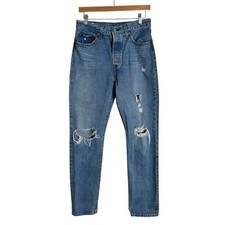 Levi  s 501 Original Fit Distressed High Rise Straight Leg Jeans Denim Womens 28