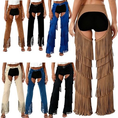 DE Damen Hose Hippie Cowboy-Chaps Reiten Cowgirl Karnevals Unterteile Überhose