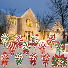 13pcs Christmas Outdoor Yard Signs Candy Decorations with LED Lights Peppermi...