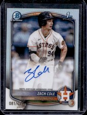 2025 Bowman Chrome Zach Cole Auto Autograph 1st Prospect Refractor #/499 Astros