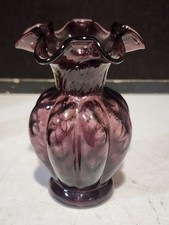 Fenton Glass Amethyst Purple Melon Vase 5 1/4"