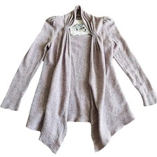 Anthropologie Womens Puff Shoulder Tokyo Map Cardigan Medium Pink Sweater Wool