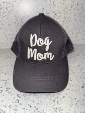 Dog Mom Adjustable Color Changing Embroidered CC Ponytail Cap Gray