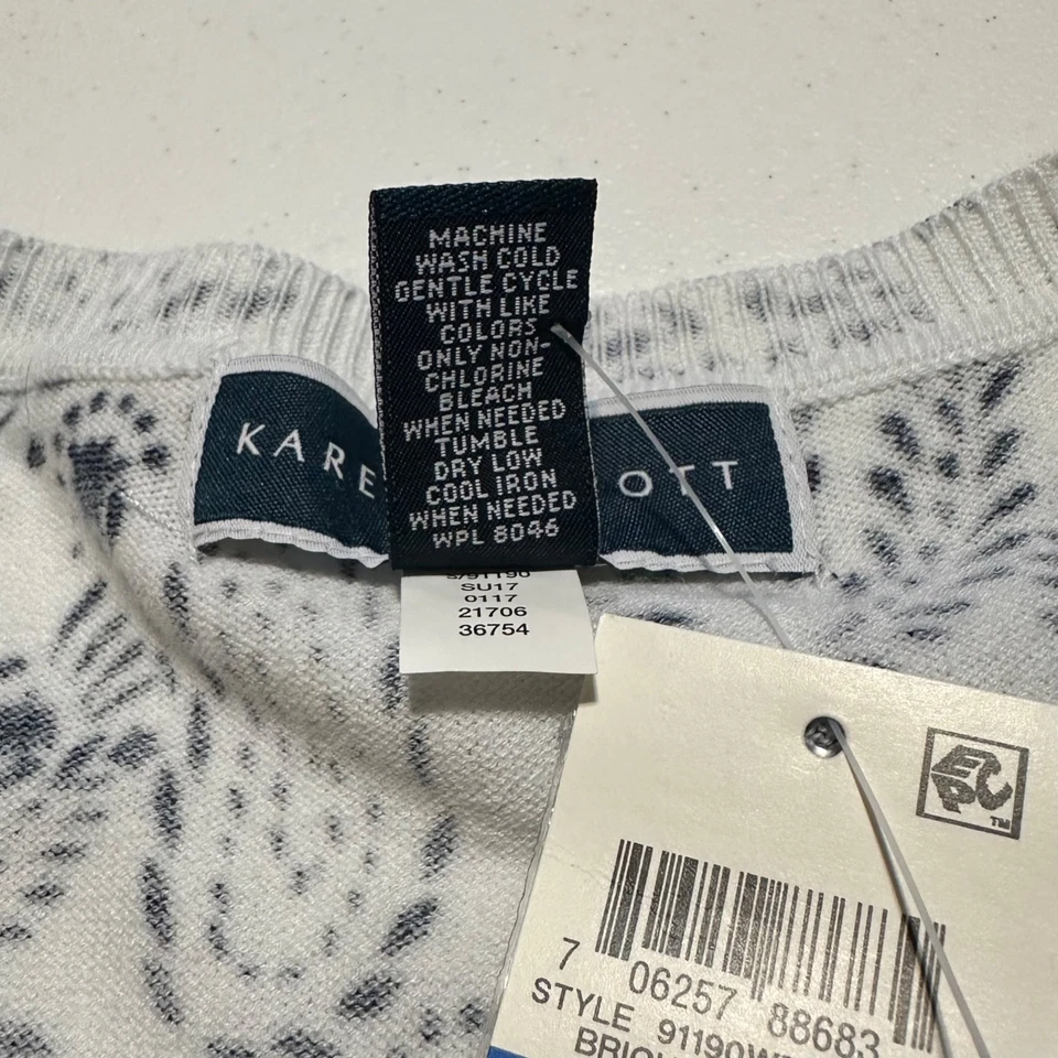 Cardigã suéter feminino Karen Scott XL paisley azul branco preppy casual novo com etiquetas - Imagem 4 de 4
