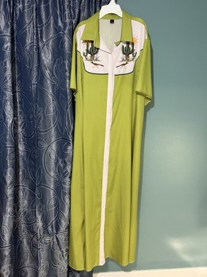 Womens 5XL (US 24) Green Button Front Midi Dress Cactus Roadrunner Western