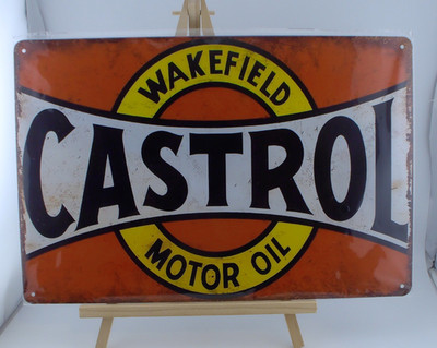 Castrol Wakefield Motor Oil Tin Sign Vintage Style Gas Oil Garage Decor