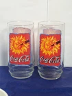 Vtg 90s COCA COLA GLASS Cup 1995 Sun Sunshine Drinking Coke 16oz Glass Set 2