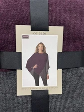 NEW Celeste Wool Cashmere Blend Poncho One Size Burgundy Gray