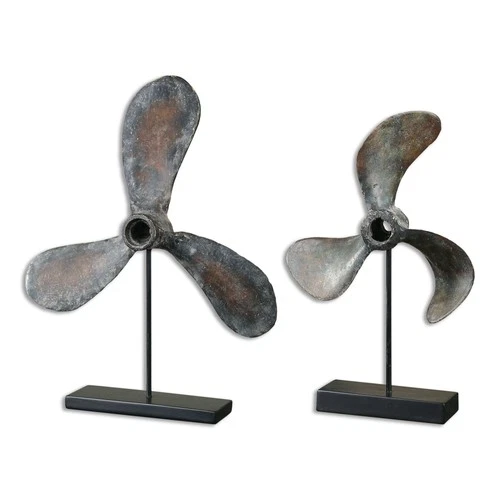 Uttermost 19947 Brown Propellers Sculptural Object - 2 Piece Set - Picture 1 of 2