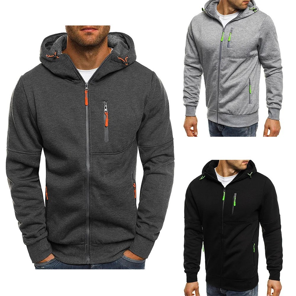 Men’s Hooded Zipper Sweatshirt Casual Slim Fit Long Sleeve Sports Jacket