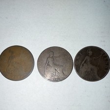 Lot of 3 British One Penny Coins 1889 1896 1897 1918 Dates Uncertified