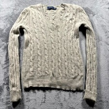 Polo Ralph Lauren Sweater Women's XS Beige Cable-Knit Ribbed Hem  Cuff V Neck